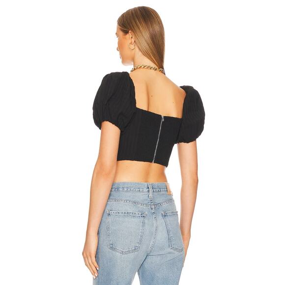 ASTR the Label Black Puff Sleeve Crop Paola Top Medium - Picture 2 of 8